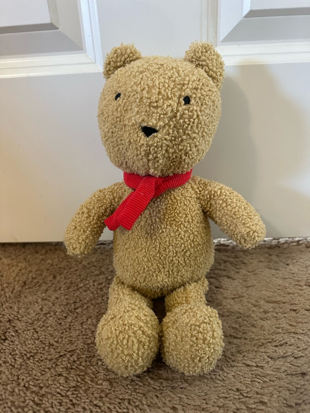 Cloud Island Brown Teddy Bear Plush Doll Red Scarf Curly Stuffed Target Toy 12”